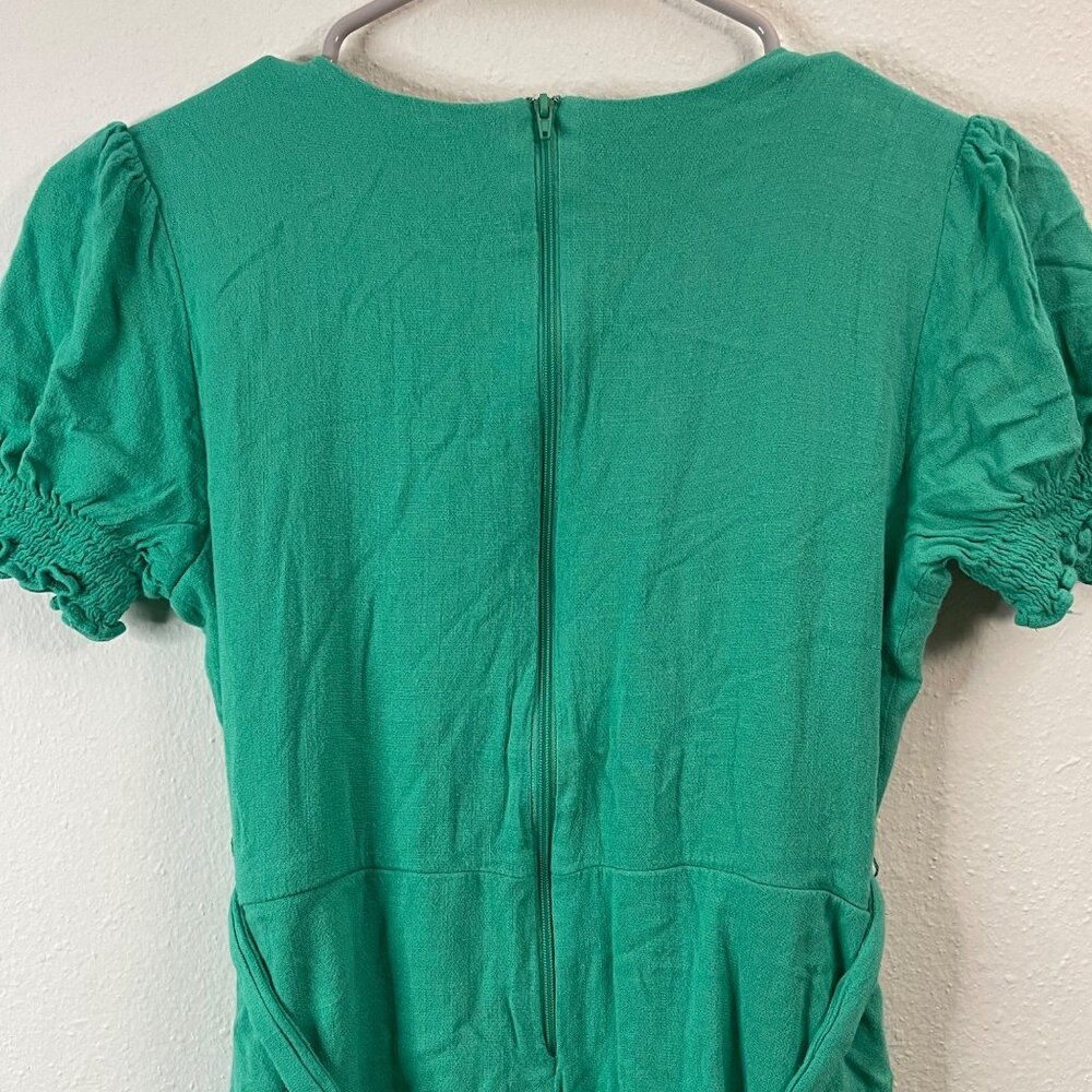 Girls Green Puff Sleeve Wrap Dress With Ruffled Hem & Belt by GB Girls - Picture 10 of 15